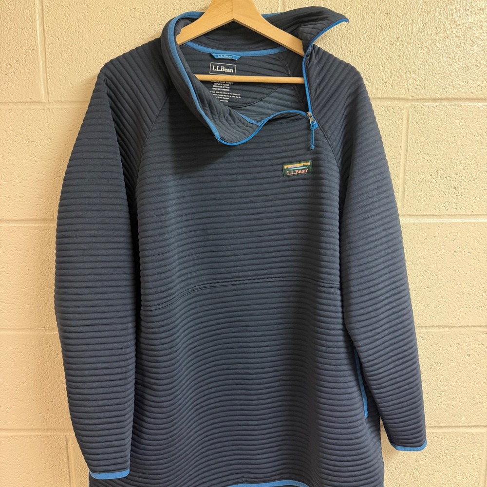 LL Bean Womens Quilted Asymmetrical Zip Tunic Pullover 2X Plus Navy Blue Gorp